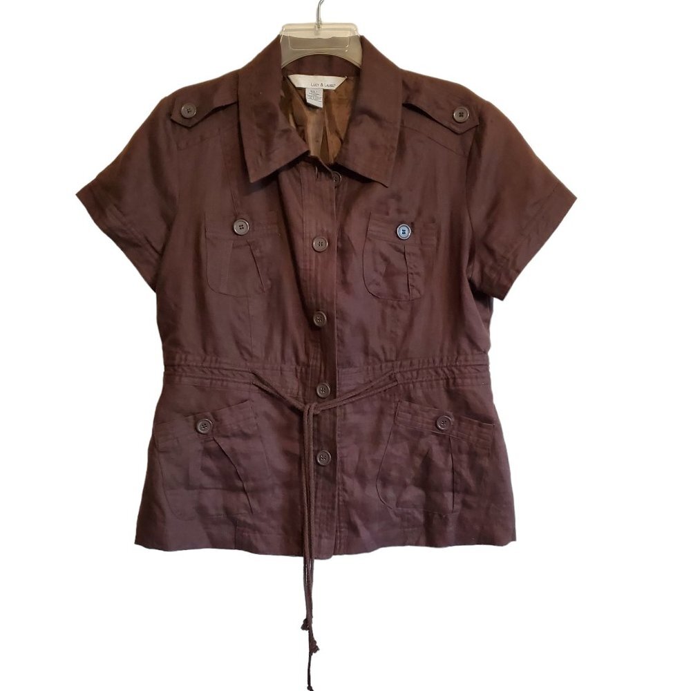 Lucy and Laurel Linen‎ Short Sleeve Anorak Blouse Large